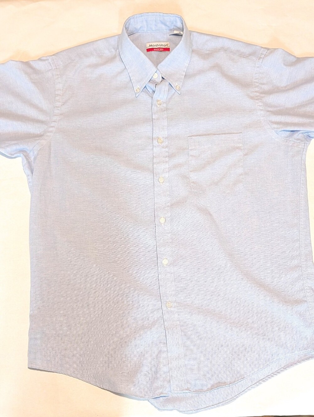 Manhattan Men's 16.5 Blue Solid Woven Short Sleeve Button-Down Shirt w/ Pocket